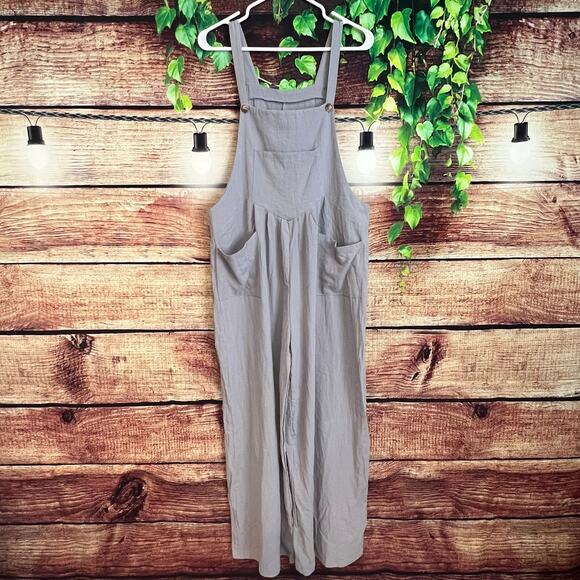 Wide Leg Jumpsuit Romper Women Large XL Flowy Boho Sleeveless Blue Cotton Blend - Picture 1 of 5
